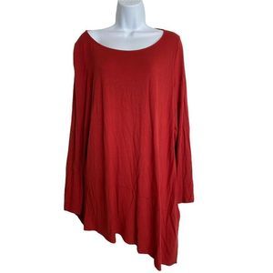 Eileen Fisher asymmetrical burnt orange long sleeve Sz XL Viscose Lycra Blouse